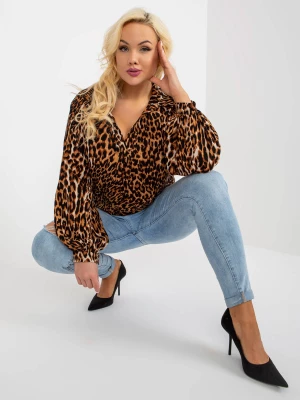 Koszula plus size jasny brązowy casual bluzka codzienna dekolt kołnierzyk rękaw długi bufiasty Lakerta