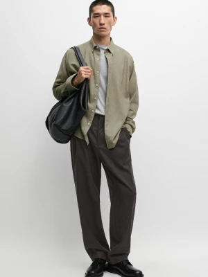 Koszula Regular Fit 100% Bawełny - Żółty Musztardowy - Massimo Dutti - Male