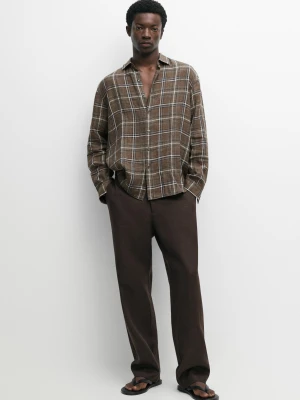 Koszula Regular Fit W Kratkę Ze 100% Lnu - Zielony - Massimo Dutti - Male