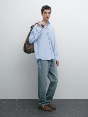 Koszula Regular Fit W Paski - Błękitny - - Massimo Dutti - Mężczyzna