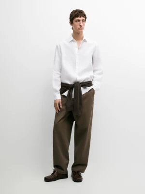 Koszula Regular Fit Z Bardzo Cienkiego Lnu - Biały - Massimo Dutti - Male