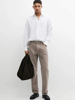Koszula Regular Fit Z Bawełnianego Diagonalu - Biały - Massimo Dutti - Male