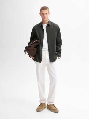 Koszula Regular Fit Z Bawełnianej Popeliny - Ciemny Khaki - - Massimo Dutti - Mężczyzna