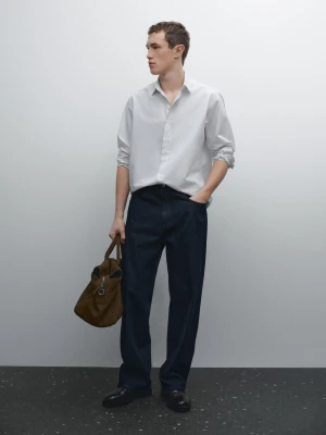 Koszula Regular Fit Z Bawełnianej Popeliny W Paski - Biały - - Massimo Dutti - Mężczyzna