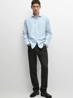 Koszula Regular Fit Z Bawełny Typu Diagonal - Błękitny - Massimo Dutti - Male