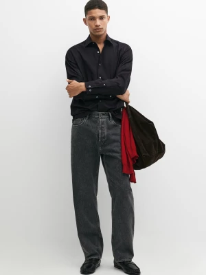 Koszula Regular Fit Diagonal Ze 100% Bawełny - Granatowy - Massimo Dutti - Male