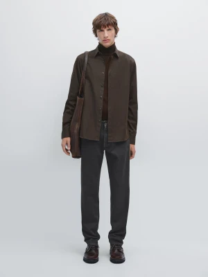 Koszula Regular Fit Z Diagonalu - Brązowy - - Massimo Dutti - Mężczyzna