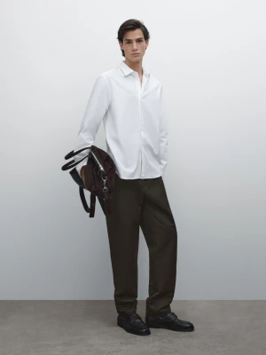 Koszula Regular Fit Z Fakturą I Nadrukiem W Drobną Kratkę - Biały - - Massimo Dutti - Mężczyzna