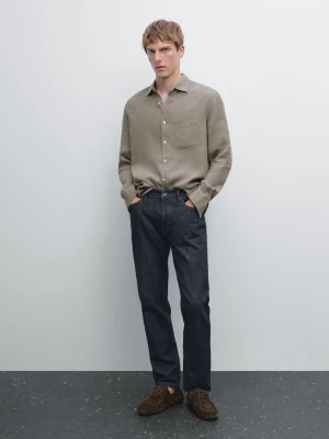 Koszula Regular Fit Z Kieszenią - Szary Mysi - - Massimo Dutti - Mężczyzna