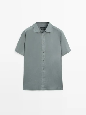 Koszula Regular Fit Z Krótkim Rękawem Ze 100% Lnu - Szary - - Massimo Dutti - Mężczyzna