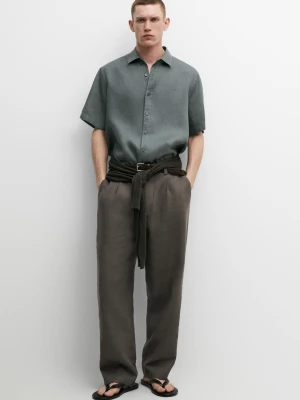 Koszula Regular Fit Z Krótkim Rękawem Ze 100% Lnu - Szary - - Massimo Dutti - Mężczyzna