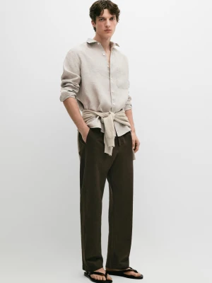 Koszula Regular Fit Z Lnu Z Kieszenią - Norkowy - - Massimo Dutti - Mężczyzna