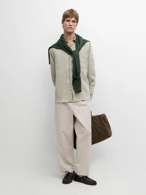 Koszula Regular Fit Z Lnu Z Kieszenią - Zielony Bilardowy - - Massimo Dutti - Mężczyzna