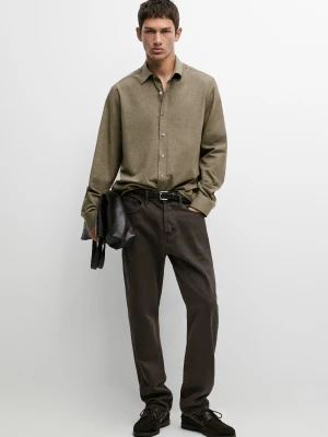Koszula Regular Fit Z Melanżowego Diagonalnego Materiału Ze 100% Bawełny - Zielony - Massimo Dutti - Male