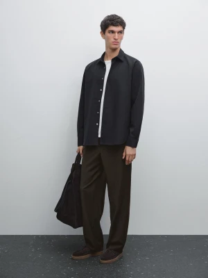 Koszula Regular Fit Z Mieszanki Bawełny I Jedwabiu - Granatowy - - Massimo Dutti - Mężczyzna