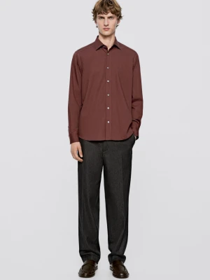 Koszula Regular Fit Z Mieszanki Bawełny − Limited Edition - Ciemne Czerwone Wino - Massimo Dutti - Male