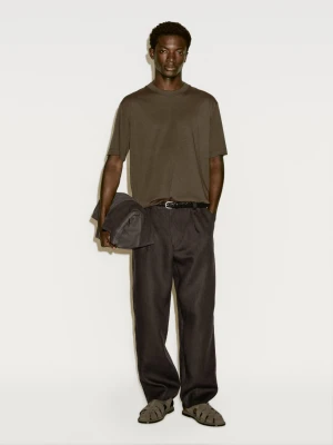 Koszula Regular Fit Z Mieszanki Bawełny − Limited Edition - Oliwkowy - - Massimo Dutti - Mężczyzna