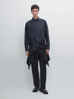 Koszula Regular Fit Z Nadrukiem W Prążki - Średni Niebieski - - Massimo Dutti - Mężczyzna