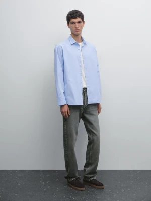 Koszula Regular Fit Z Popeliny W Paski - Błękit Królewski - - Massimo Dutti - Mężczyzna