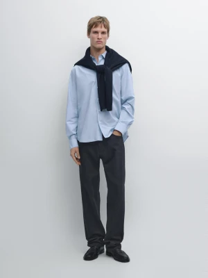 Koszula Regular Fit Z Popeliny W Paski - Średni Niebieski - - Massimo Dutti - Mężczyzna