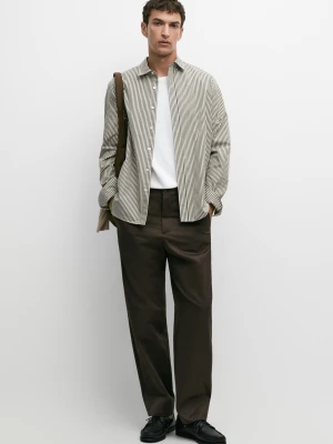 Koszula Regular Fit Z Popeliny W Paski - Zielony - Massimo Dutti - Male