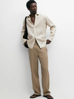 Koszula Regular Fit Ze 100% Lnu - Beżowy - Massimo Dutti - Male