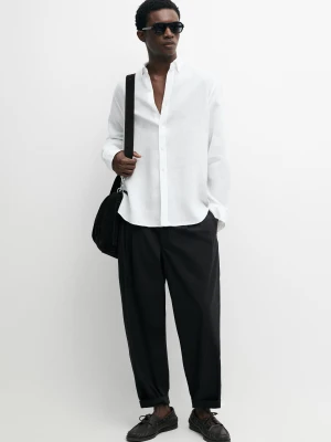 Koszula Regular Fit Ze 100% Lnu - Biały - Massimo Dutti - Male
