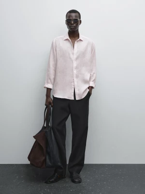 Koszula Regular Fit Ze 100% Lnu - Blady Róż - - Massimo Dutti - Male