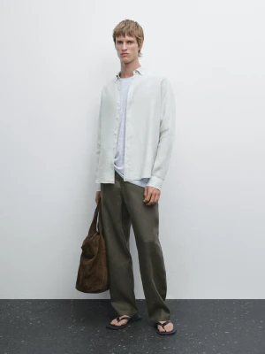 Koszula Regular Fit Ze 100% Lnu - Błękit Elektryczny - - Massimo Dutti - Mężczyzna