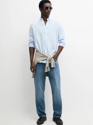 Koszula Regular Fit Ze 100% Lnu - Błękitny - Massimo Dutti - Male