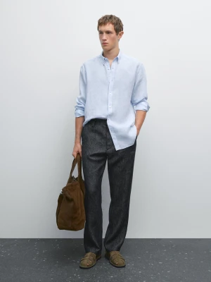Koszula Regular Fit Ze 100% Lnu - Błękitny - - Massimo Dutti - Mężczyzna