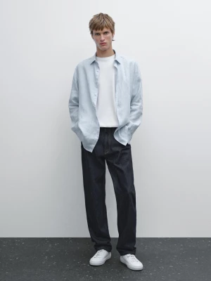Koszula Regular Fit Ze 100% Lnu - Błękitny - - Massimo Dutti - Mężczyzna