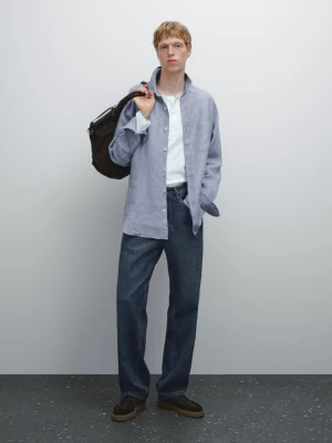 Koszula Regular Fit Ze 100% Lnu - Błękitny - - Massimo Dutti - Mężczyzna