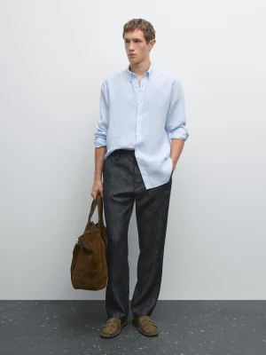 Koszula Regular Fit Ze 100% Lnu - Błękitny - - Massimo Dutti - Mężczyzna