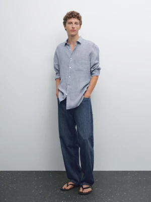 Koszula Regular Fit Ze 100% Lnu - Błękitny - - Massimo Dutti - Mężczyzna