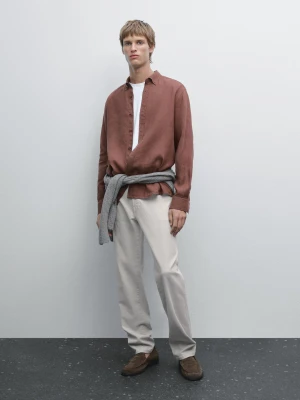 Koszula Regular Fit Ze 100% Lnu - Bordowy - - Massimo Dutti - Mężczyzna
