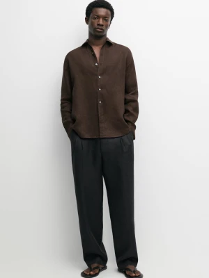 Koszula Regular Fit Ze 100% Lnu - Brązowy - Massimo Dutti - Male
