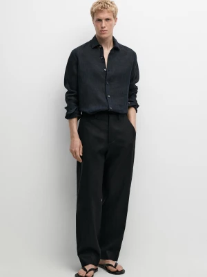 Koszula Regular Fit Ze 100% Lnu - Granatowy - Massimo Dutti - Male