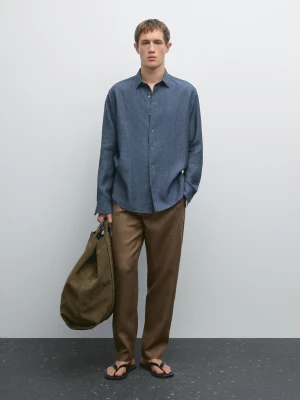Koszula Regular Fit Ze 100% Lnu - Granatowy - - Massimo Dutti - Mężczyzna