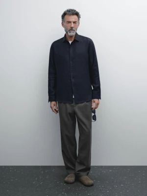 Koszula Regular Fit Ze 100% Lnu - Granatowy - - Massimo Dutti - Mężczyzna