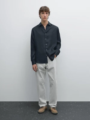 Koszula Regular Fit Ze 100% Lnu - Granatowy - - Massimo Dutti - Mężczyzna