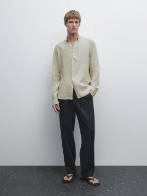 Koszula Regular Fit Ze 100% Lnu - Jasnozielony - - Massimo Dutti - Mężczyzna