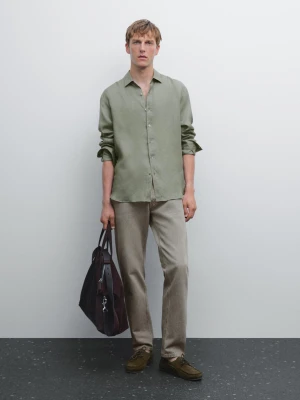 Koszula Regular Fit Ze 100% Lnu - Jasnozielony - - Massimo Dutti - Mężczyzna