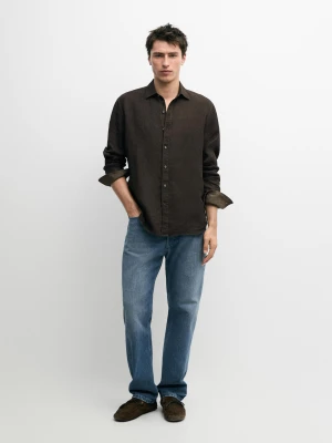 Koszula Regular Fit Ze 100% Lnu - Khaki - - Massimo Dutti - Mężczyzna