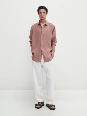 Koszula Regular Fit Ze 100% Lnu - Malinowy - - Massimo Dutti - Mężczyzna