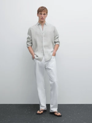 Koszula Regular Fit Ze 100% Lnu - Mglisty Niebieski - - Massimo Dutti - Mężczyzna