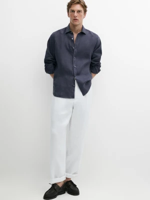 Koszula Regular Fit Ze 100% Lnu - Niebieski Atramentowy - Massimo Dutti - Male