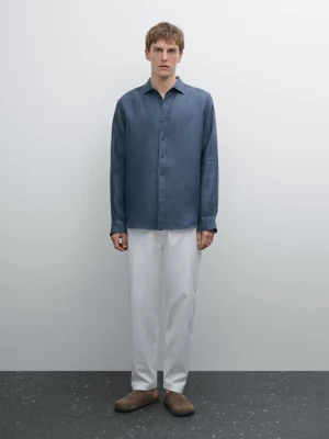 Koszula Regular Fit Ze 100% Lnu - Niebieski - - Massimo Dutti - Mężczyzna
