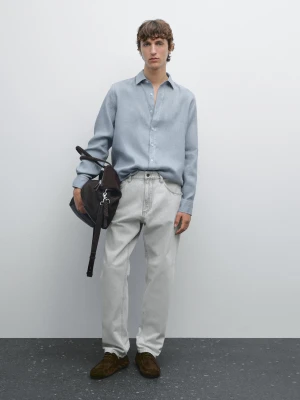 Koszula Regular Fit Ze 100% Lnu - Niebieski Sprany - - Massimo Dutti - Mężczyzna