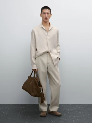 Koszula Regular Fit Ze 100% Lnu - Piaskowy - - Massimo Dutti - Mężczyzna